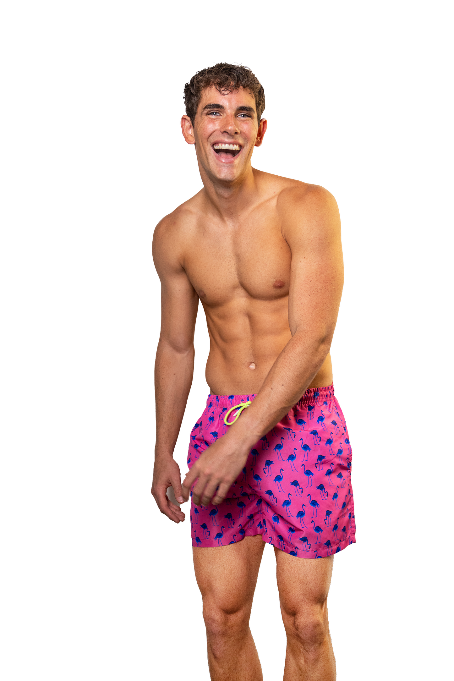 Flamingo Parade Festive Men’s Designer Swim Shorts | Bold Summer 2024 Fashion